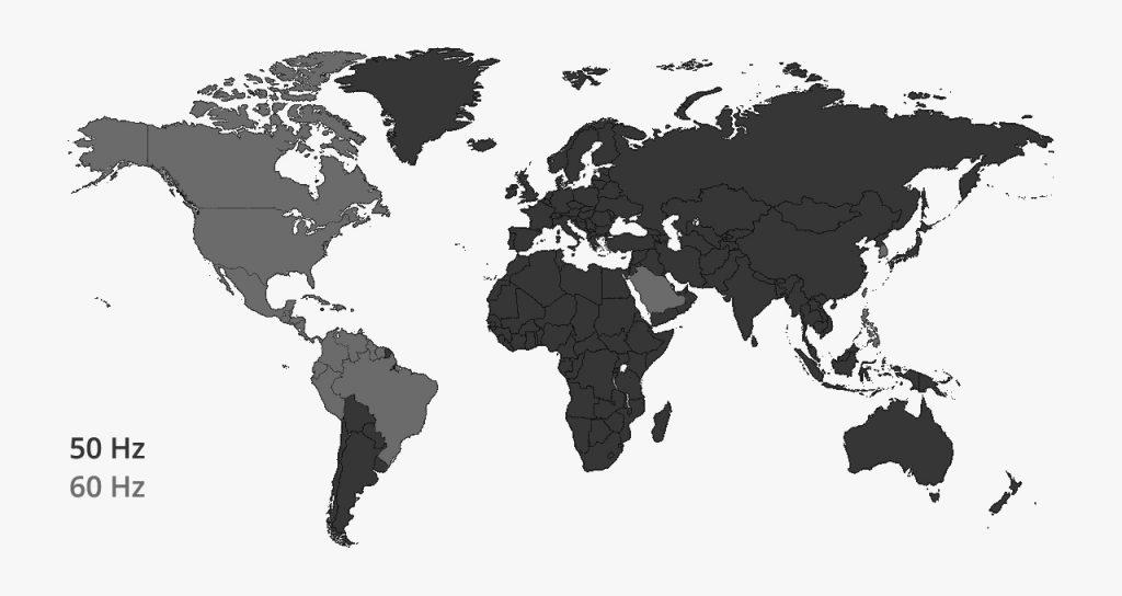 La corrente alternata a 50hz e 60hz nel mondo